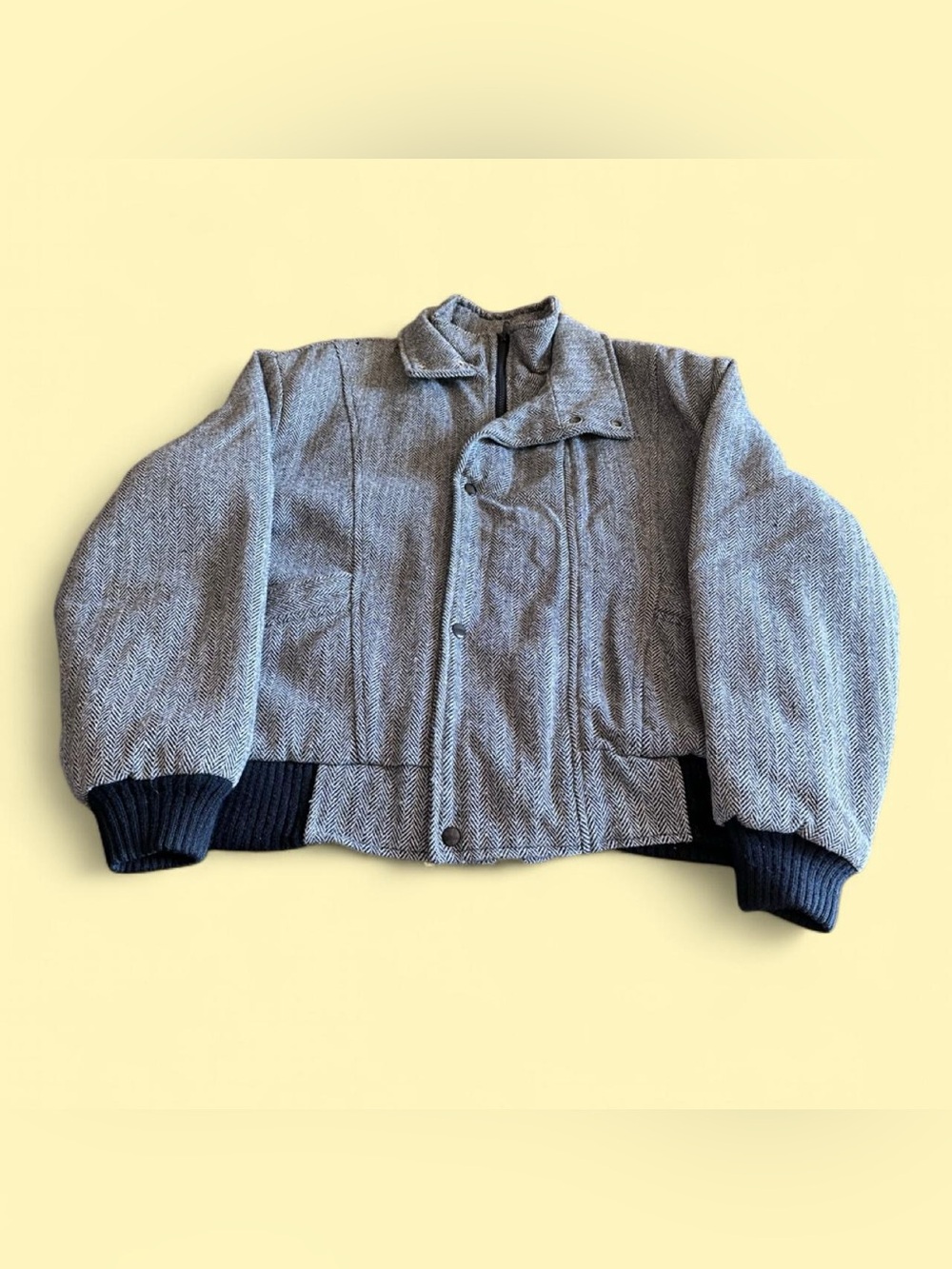 Vintage Woodland Wool Bomber Jacket Men’s Large Sherpa Lined Herringbone